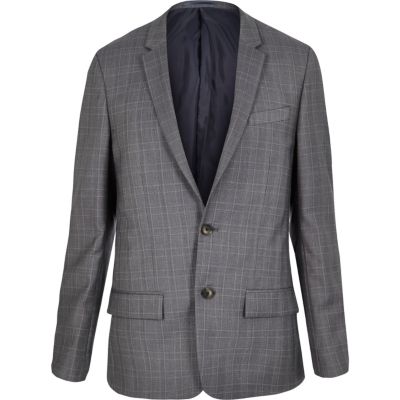 Blue checked skinny suit jacket